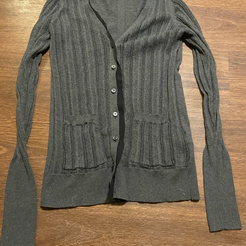Vera Wang Charcoal Ribbed Button-Front Cardigan
